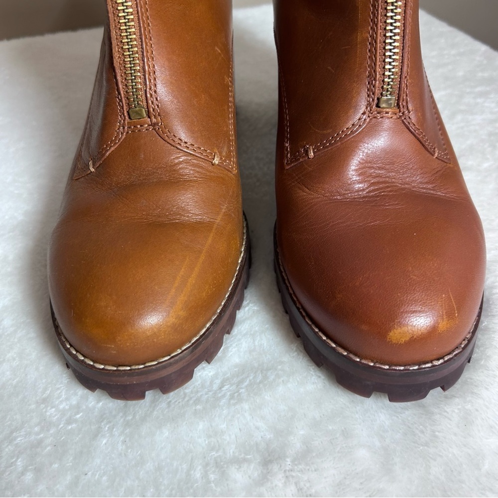 Madewell Alyce Brown Chestnut Leather Front Zipper Heeled Boots Size 11 - Picture 2 of 15